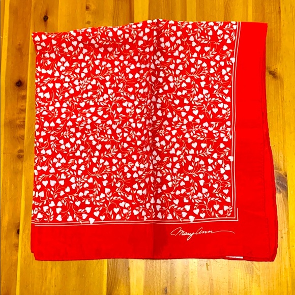 Hallmark Accessories - Vintage Hallmark signed Mary Ann, Red and White Floral Scarf, made in Japan